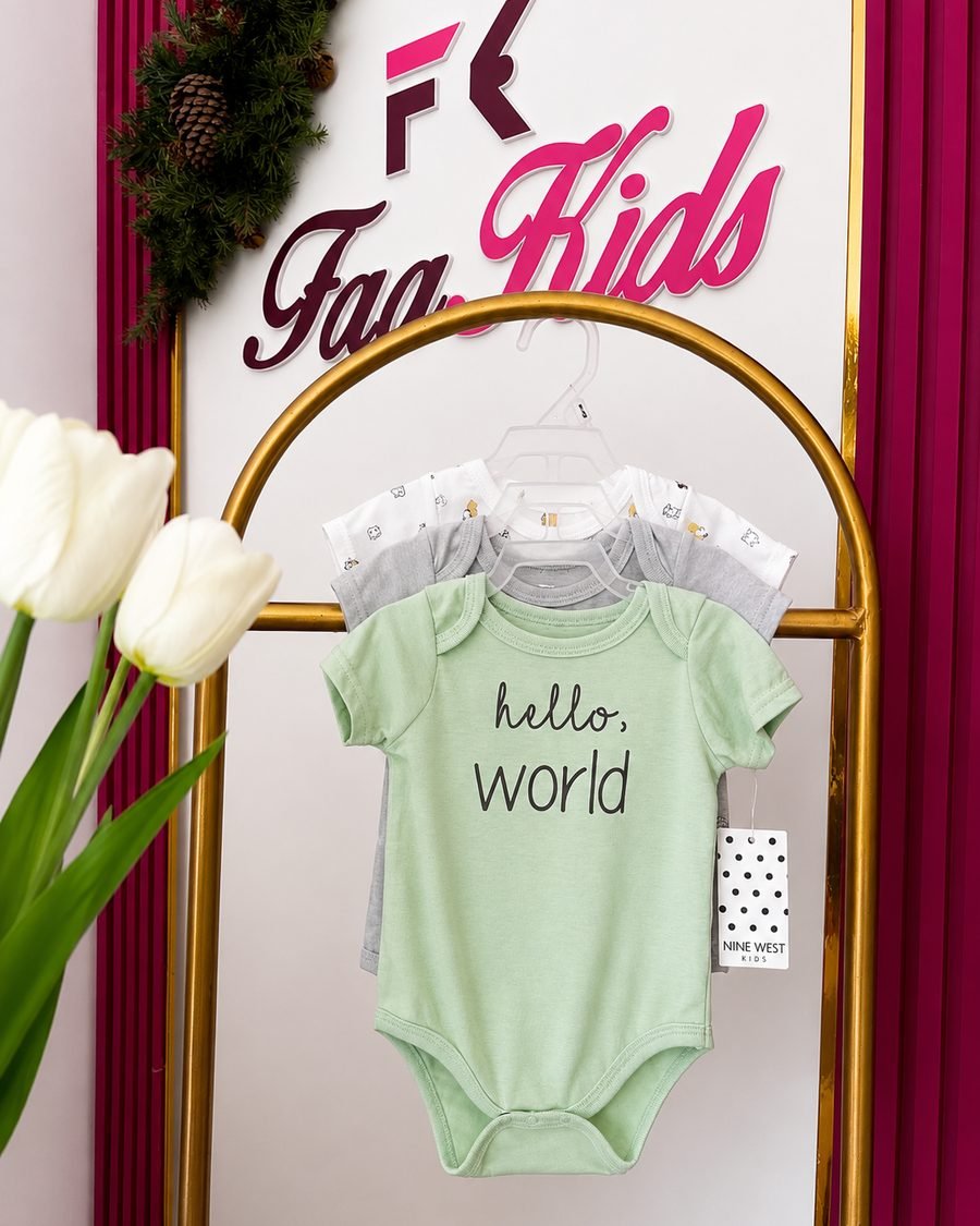 Baby Boy Bodysuit Set — 3 Pieces (Green & Grey)