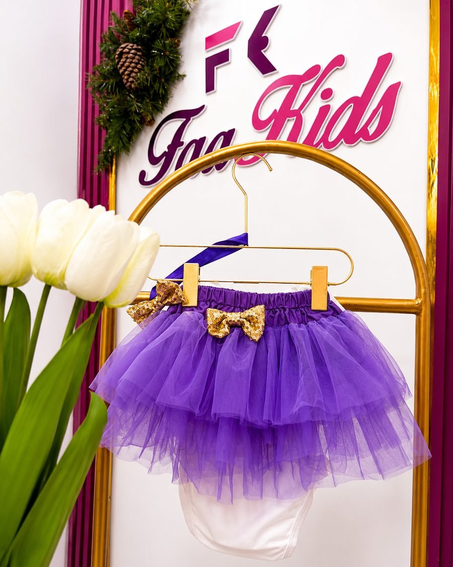 Baby Girl Birthday Tutu Set — Purple, White & Red