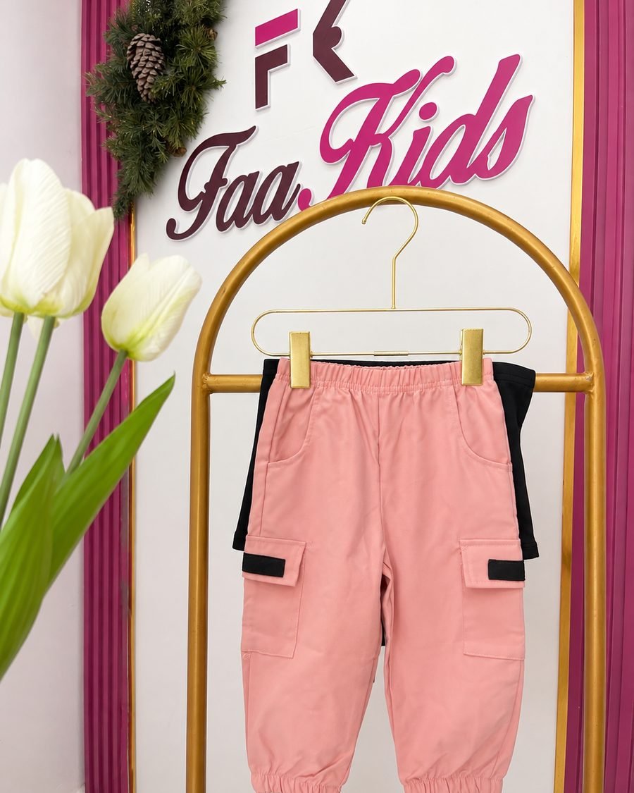 Baby Girl Top & Trousers — Peach & Black