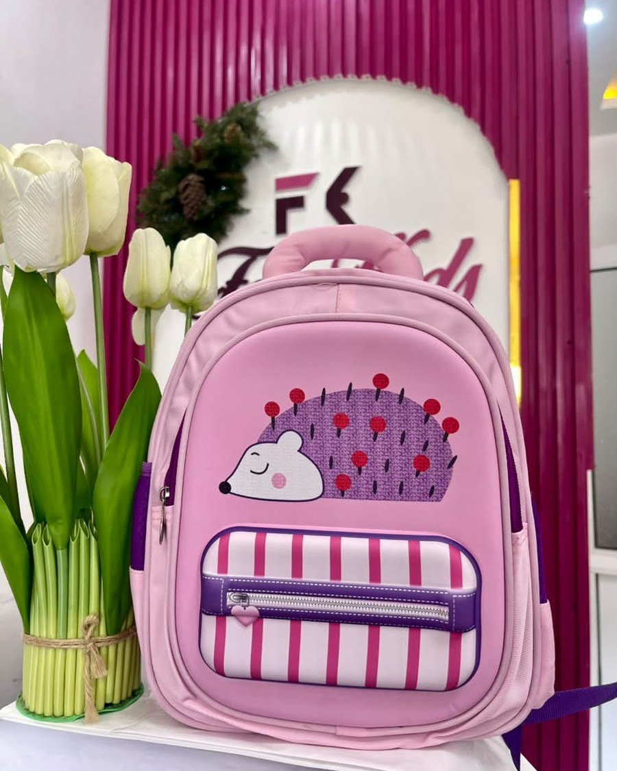 School Backpack — Pink Hedgehog