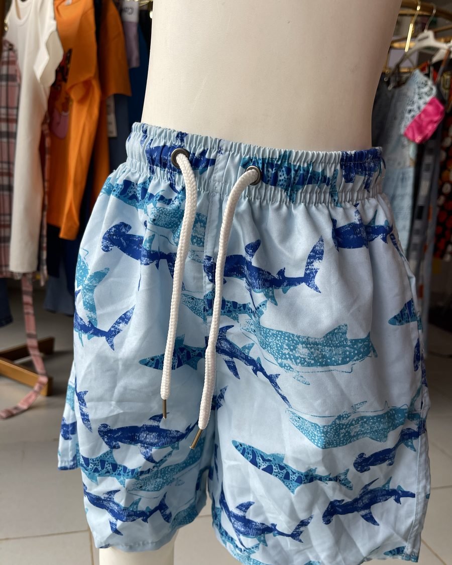 Boys' Beach Shorts — Light Blue Sharks
