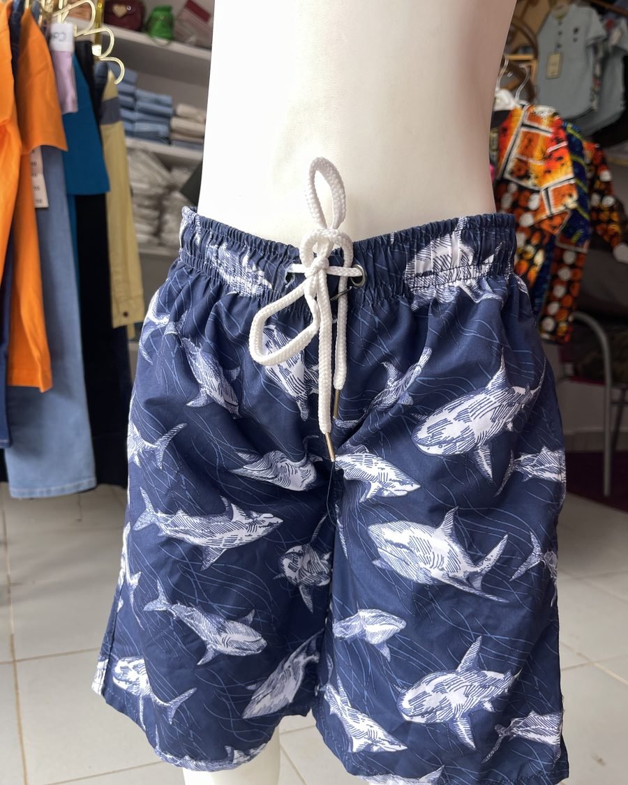 Boys' Beach Shorts — Navy Sharks
