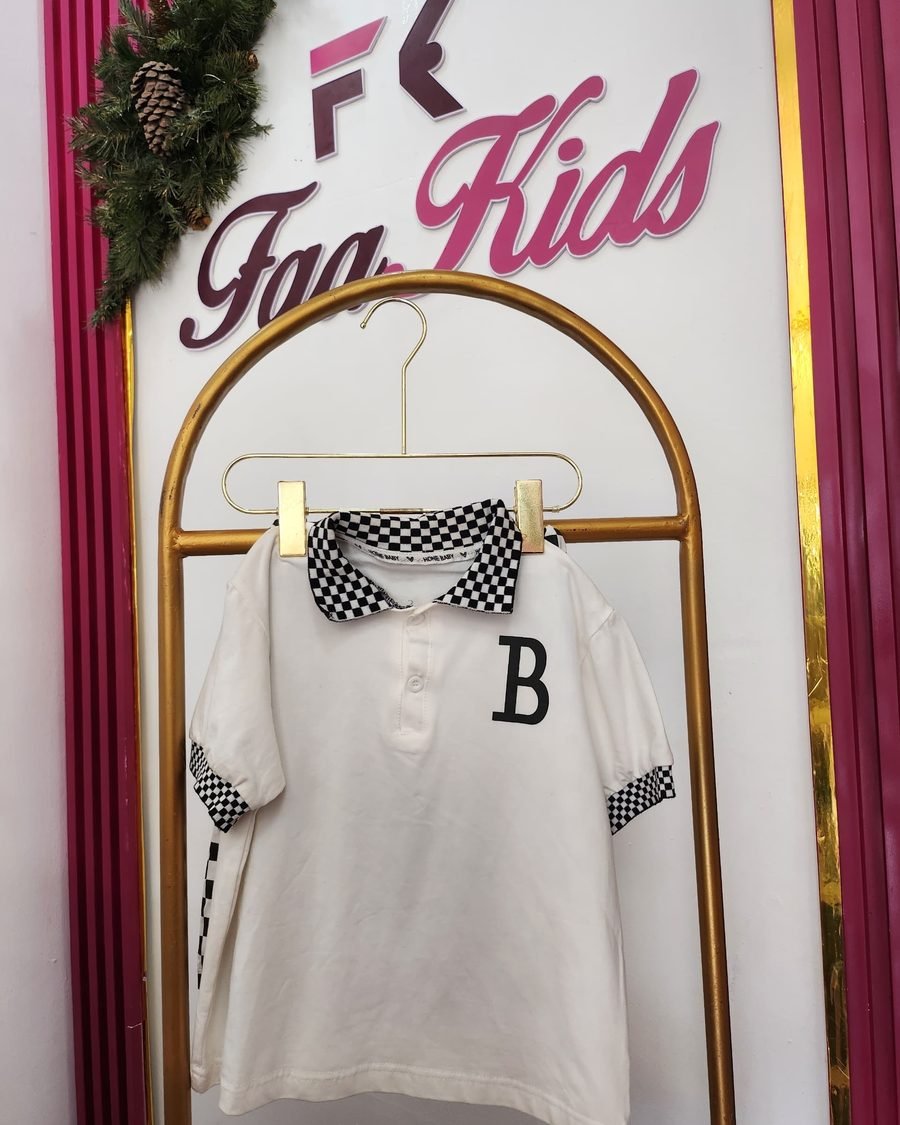 Boys' Checkered Polo & Shorts Set — Black & White