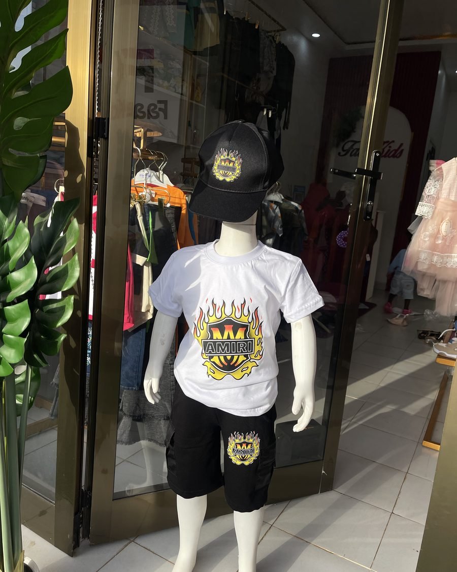 Boys' Flame Graphic Tee & Shorts — White & Black