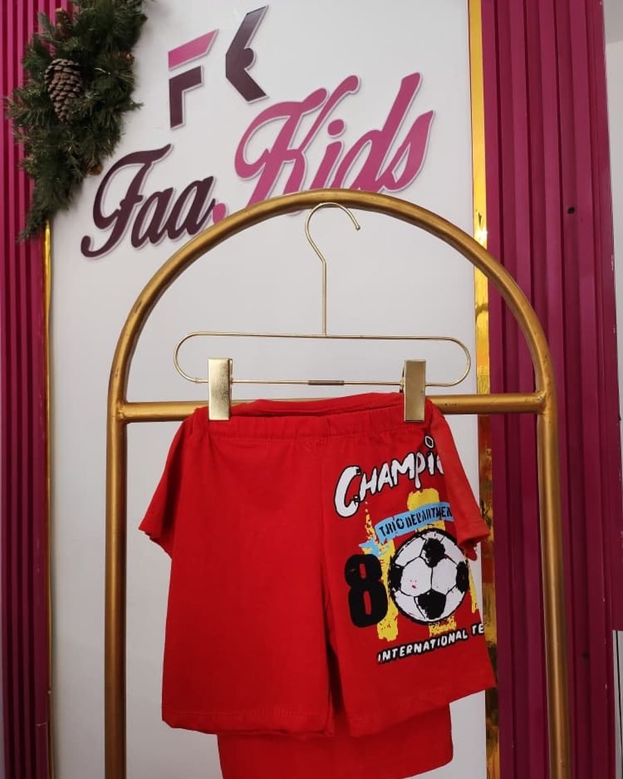 Boys' Football Graphic Tee & Shorts Set — Red