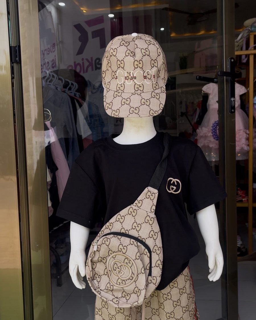Boys' Monogram Set with Cap & Bag — Beige