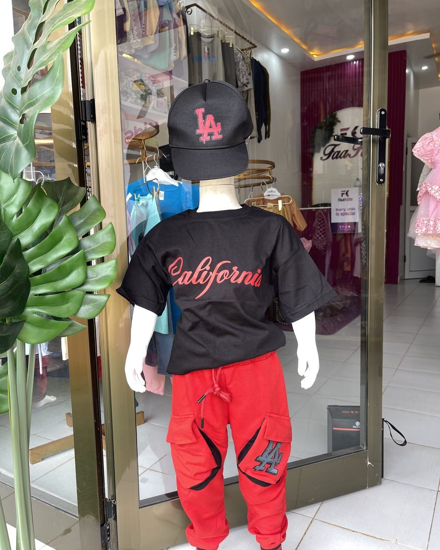 Boys' Script Tee & Cargo Joggers — Black & Red