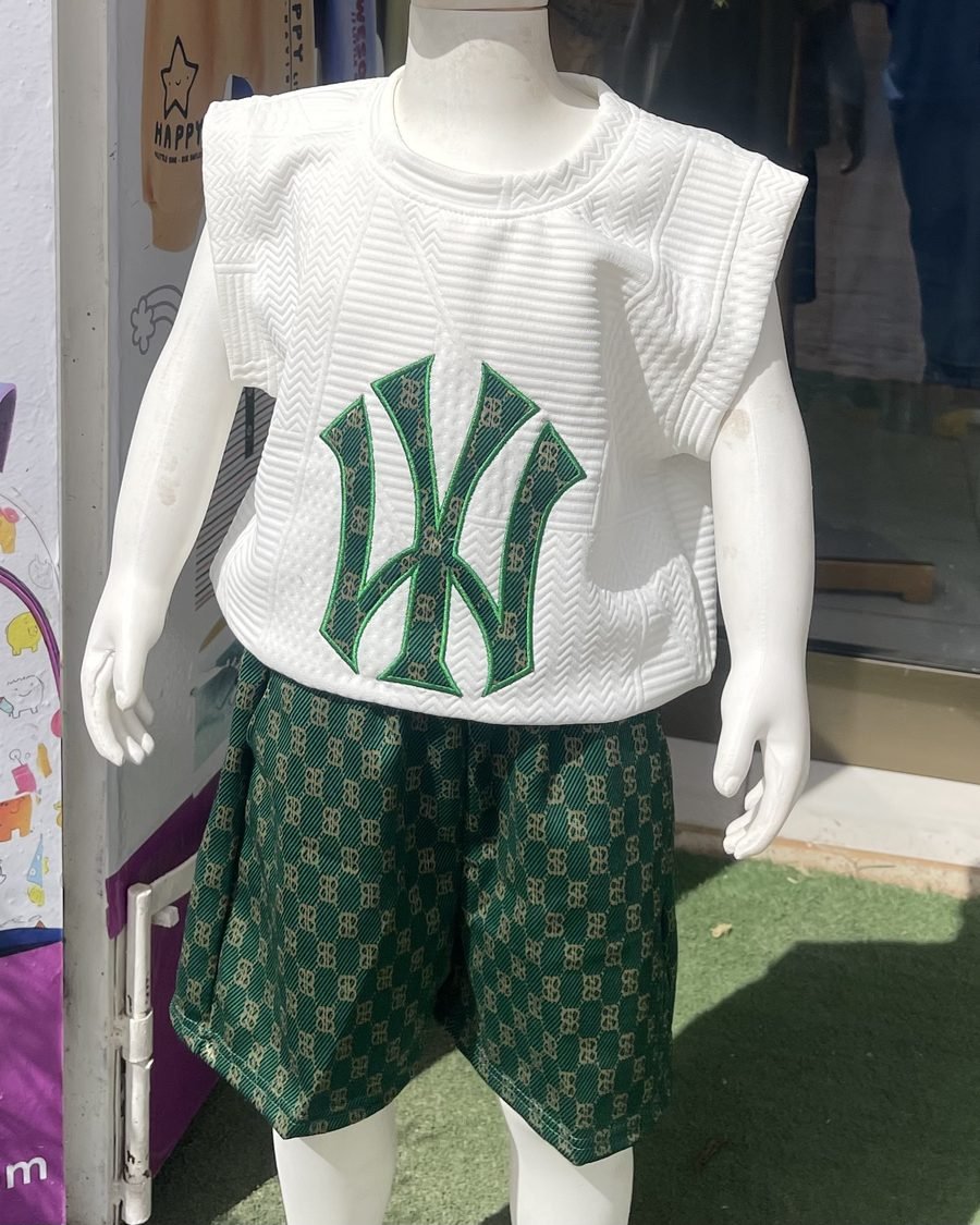 Boys' Textured Vest & Monogram Shorts — White & Green