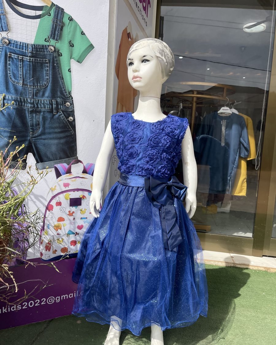 Girls' Bow Party Gown — Blue & White