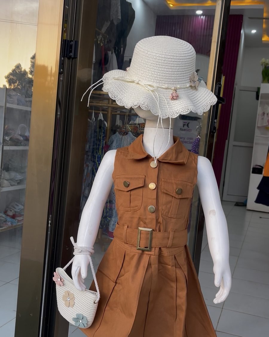 Girls' Dress — Brown & Peach