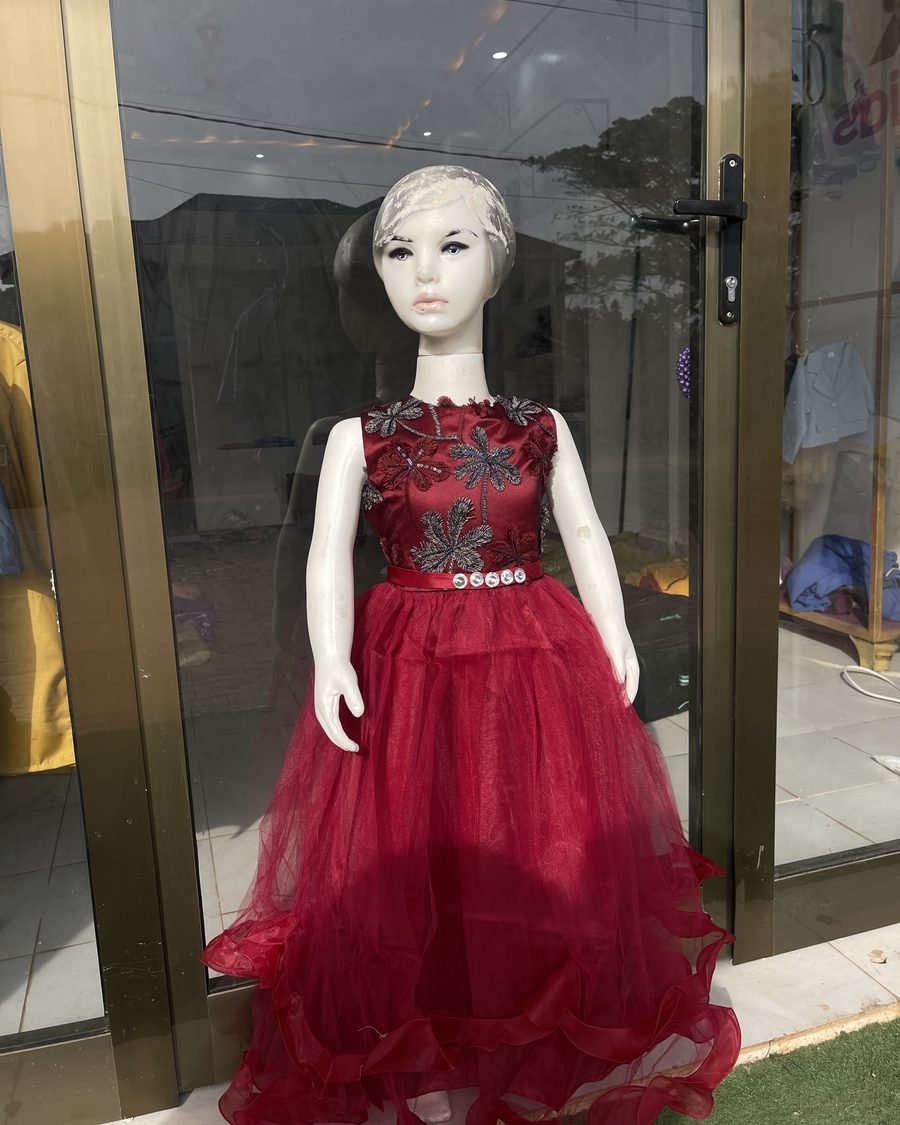 Girls' Long Party Gown — Red & Blue