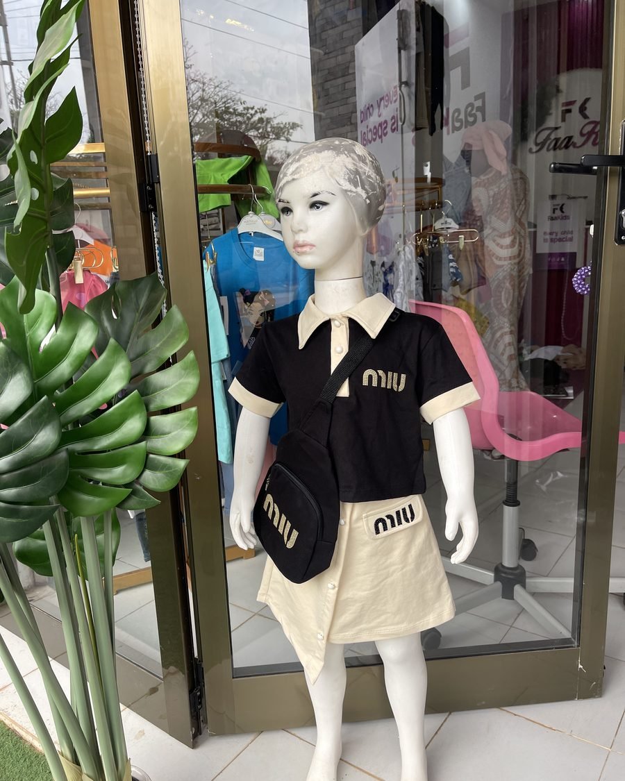 Girls' Polo & Skort Set — Black, Pink & Cream