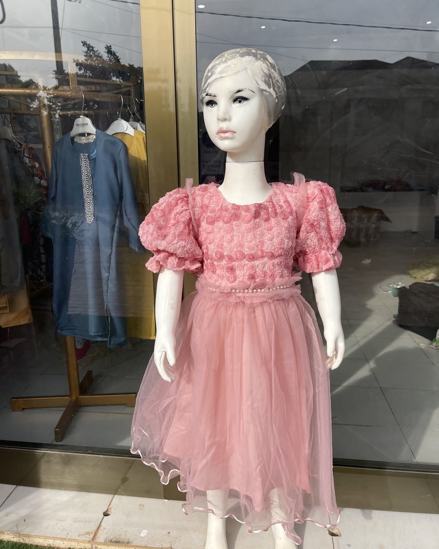 Girls' Puff-Sleeve Dress — Pink & Purple