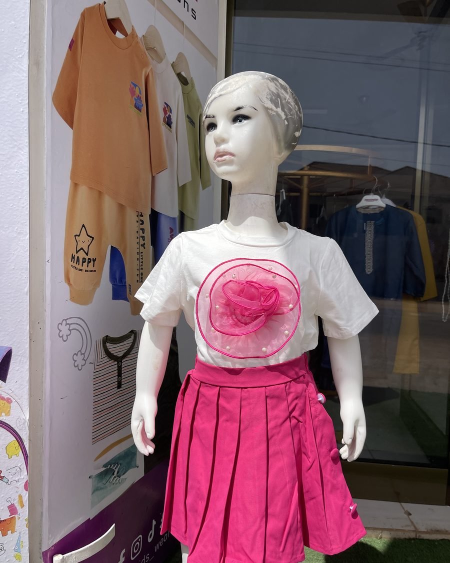 Girls' Rosette Top & Skirt — Dark Pink