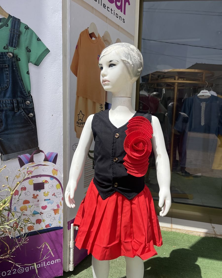 Girls' Rosette Top & Skirt — Red & Pink