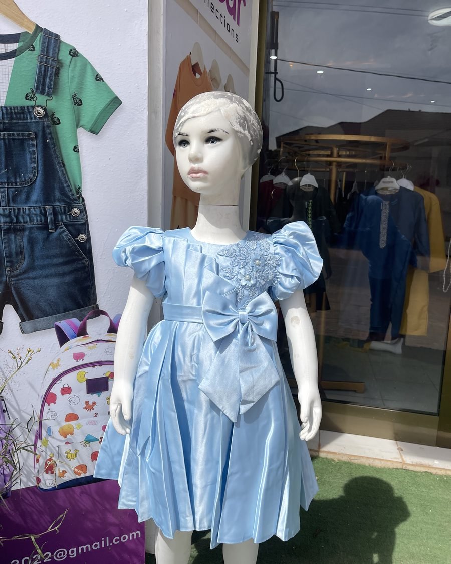 Girls' Satin Party Dress — White & Blue
