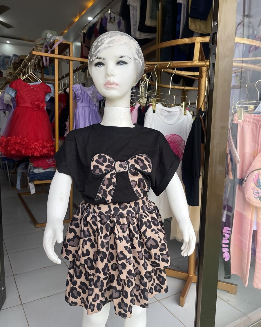 Girls' Top & Animal-Print Skirt — Black
