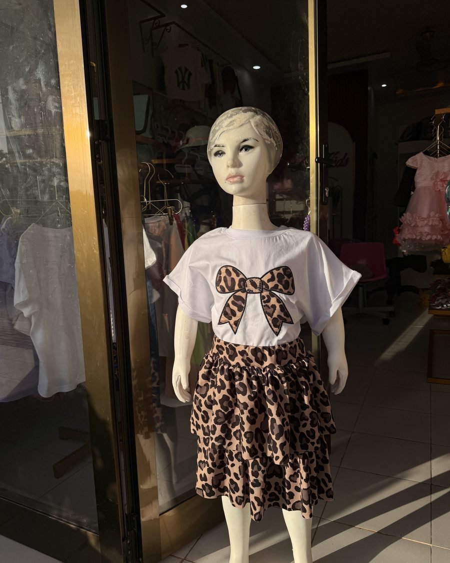 Girls' Top & Animal-Print Skirt — White