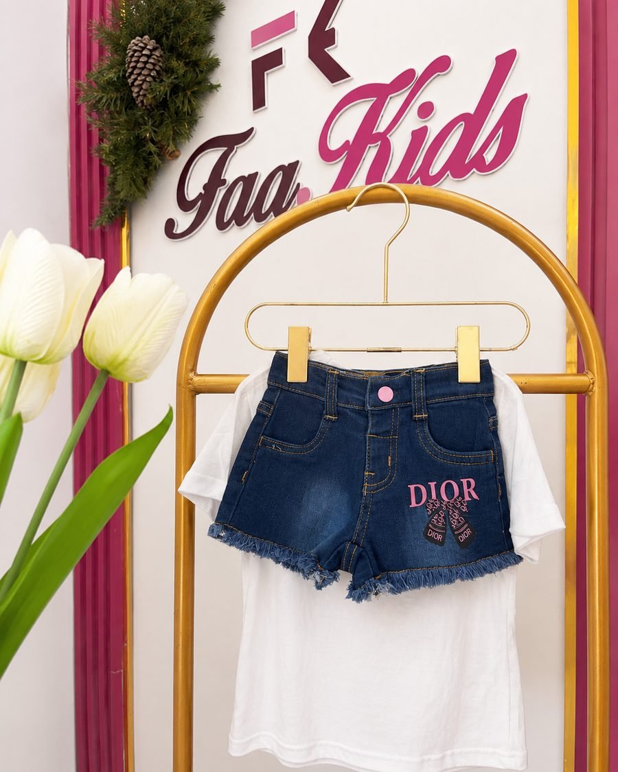 Girls' Top & Denim Shorts — White